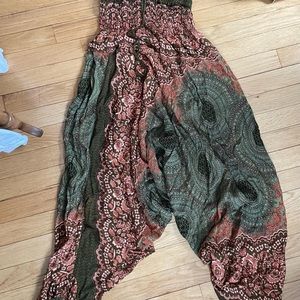 Green and orange harem pants and one piece
